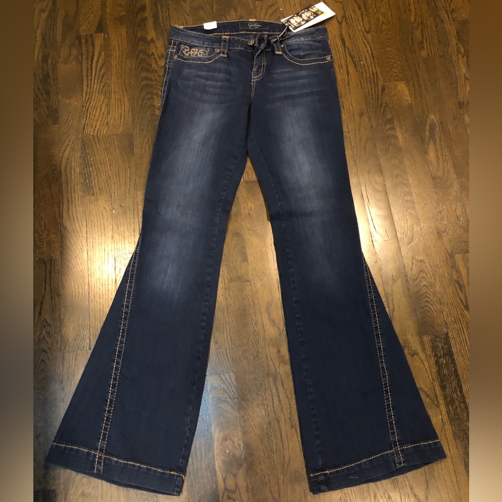Jessica Simpson Dark Flare Jeans with Embellishments